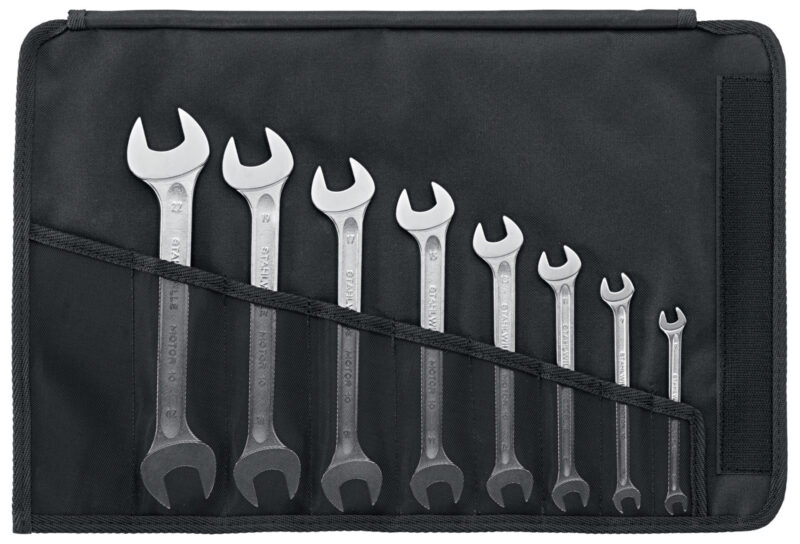 Juego de 8 llaves fijas dobles Stahlwille métricas con bolsa enrollable.