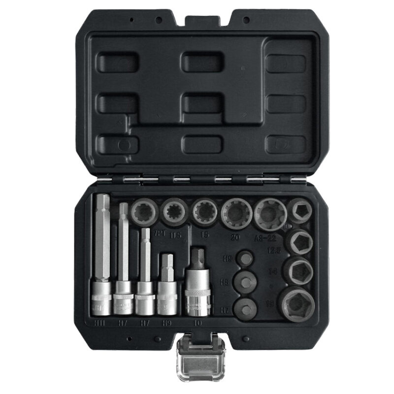 Kit completo de 17 vasos y puntas especiales Toolhub para caliper de frenos, en su maletín organizador rojo