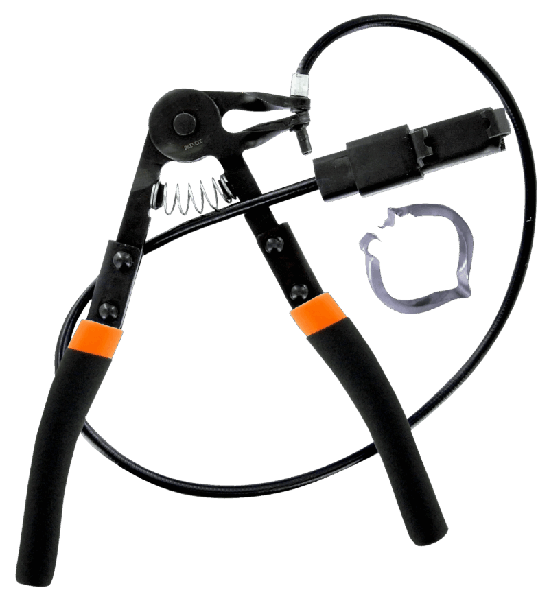 Alicates profesionales Bahco BE253 para abrazaderas EGR, equipados con un cable flexible de 850mm para accionamiento a distancia, una punta de herramienta giratoria para mejor acceso, y un mango ergonómico bi-material.