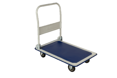 Plataforma de transporte industrial Irimo 9063HT150 con asa desplegada, capacidad para 150kg, base de acero con superficie antideslizante y ruedas maniobrables.