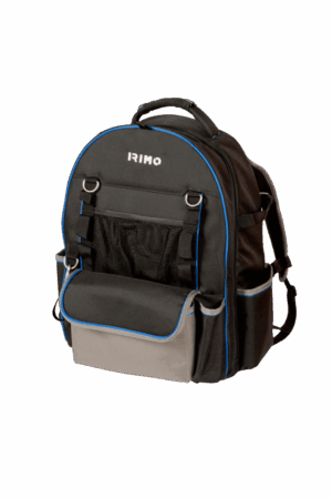 Mochila profesional para herramientas Irimo 9022-BPW de 26 litros de capacidad, con sistema de ruedas, asa telescópica robusta, y un innovador organizador interno extraíble con 51 bolsillos