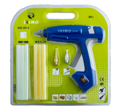 Pistola pegamento – 80W, 12 barras, 3 boquillas | Irimo