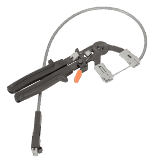 Herramienta de carraca compacta profesional Bahco BE254A para abrazaderas de manguera, equipada con un cable flexible de 590mm para accionamiento a distancia, un cabezal giratorio para mejor acceso, un mecanismo de bloqueo tipo carraca y un mango ergonómico bi-material