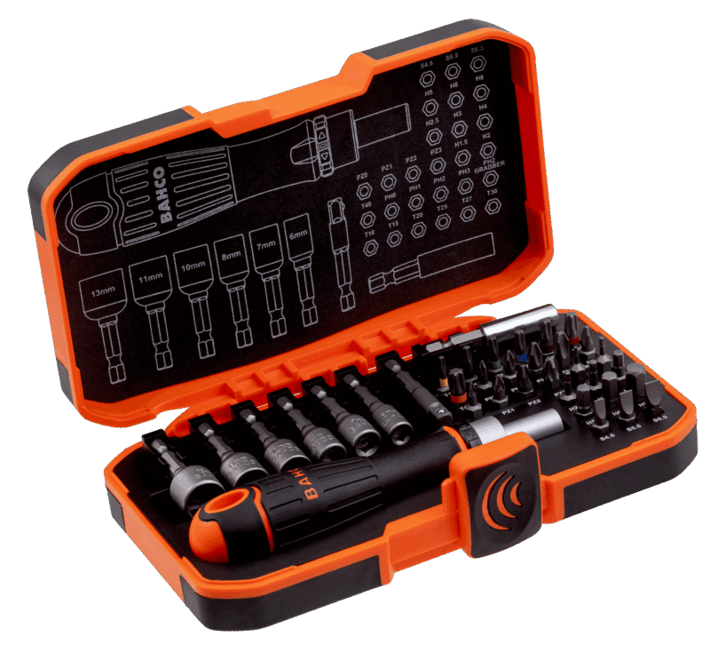 Juego profesional Bahco 59/S36BCR de 36 piezas, con destornillador de carraca de 1/4 de pulgada, un extenso surtido de puntas 