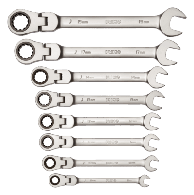 Juego 8 llaves carraca flex – 8-19mm, 72D, soporte | Irimo