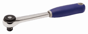 Carraca reversible redonda profesional Irimo 125501 de 1/2 pulgada, con mecanismo de 72 dientes, ángulo de acción de 5 grados, mango bi-componente ergonómico y dimensiones detalladas.