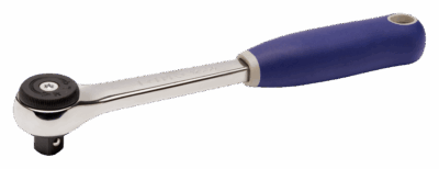 Carraca reversible redonda profesional Irimo 125501 de 1/2 pulgada, con mecanismo de 72 dientes, ángulo de acción de 5 grados, mango bi-componente ergonómico y dimensiones detalladas.