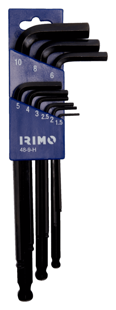 Juego 9 llaves Allen largas – 1.5-10mm, punta bola, soporte | Irimo