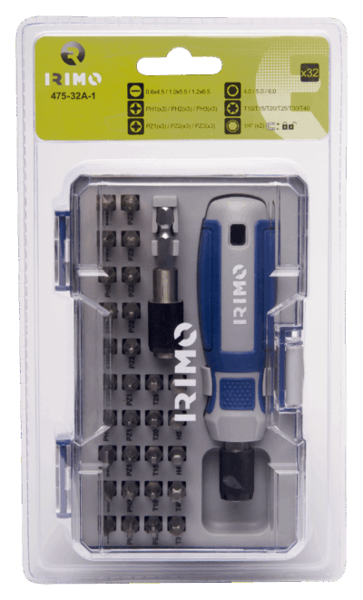 Juego 32 puntas 1/4″ – Con destornillador y adaptador | Irimo