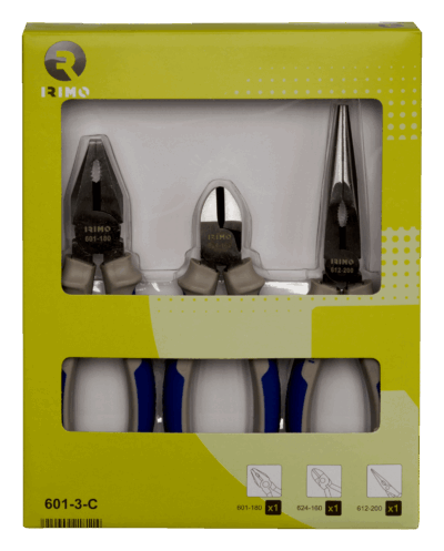 Juego 3 alicates – Universal, corte, punta, mangos bi-mat | Irimo