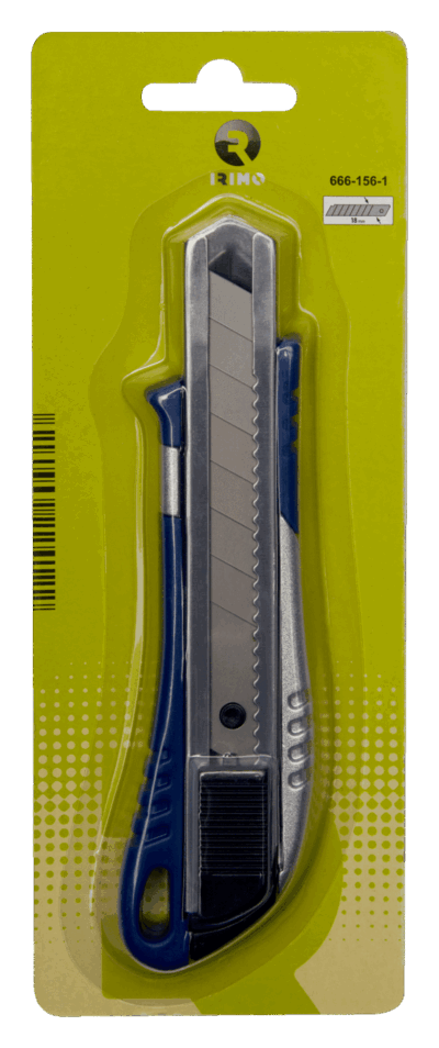 Cúter hoja seccionable 18mm – Hoja inox, autobloqueo | Irimo