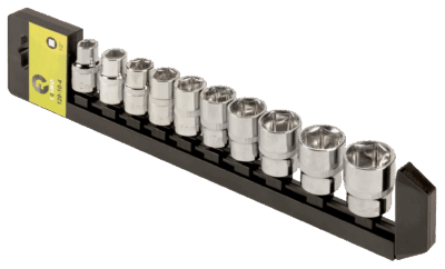 Juego 10 vasos 1/2″ – 10-24mm, rail metálico, Cr-V | Irimo