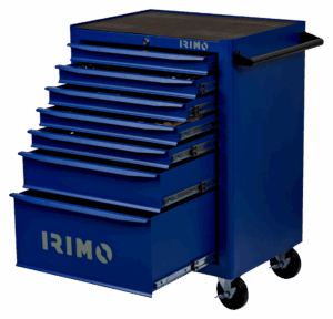 Carro de herramientas profesional Irimo 9066K7FF102 con 7 cajones robustos y 222 herramientas en módulos de foam, ideal para taller mecánico e industria.