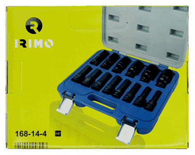 Juego 14 vasos largos impacto 1/2″ – Cr-Mo, HDPE caja | Irimo