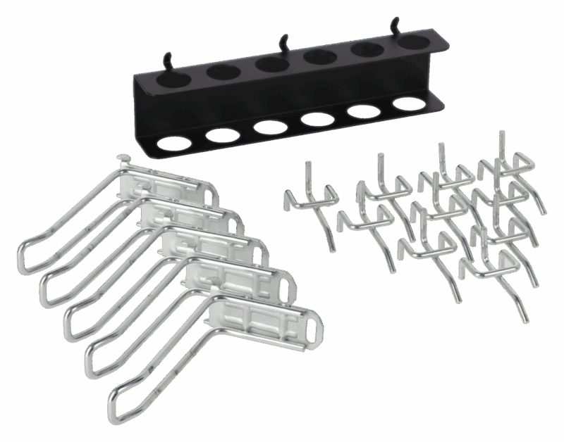 Kit completo de 30 ganchos de acero surtidos Irimo 9062-HOOK-1 para organizar todo tipo de herramientas en paneles perforados y armarios de taller.