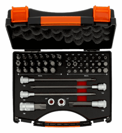 Juego vasos y puntas – 49 Piezas, TORX® Inviolable/Auto, Maletín | Bahco