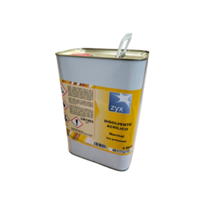 Envase de 5 litros de Disolvente Acrílico Zyx para mezcla de pinturas automotrices.