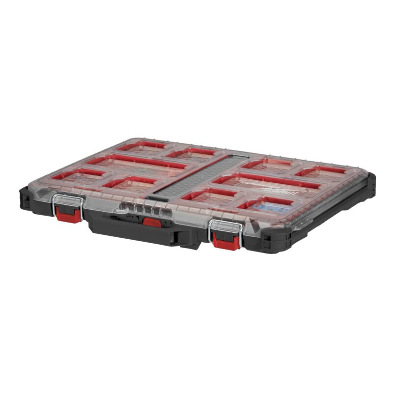Packout Slim Organiser de Milwaukee, de ancho completo, con perfil ultra bajo y diseño modular del sistema PACKOUT