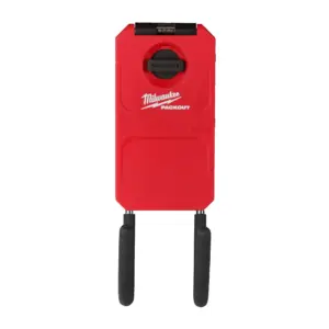 Gancho doble curvo de acero de 15 cm Milwaukee PACKOUT Curved Utility Hook con revestimiento protector negro y base de montaje trasera.