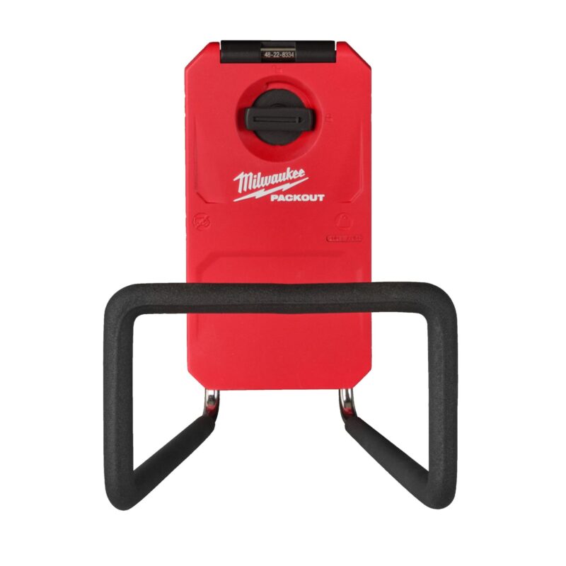 Gancho largo cerrado Milwaukee PACKOUT para almacenamiento de escaleras, mangueras, cuerdas y cables.