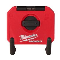 Gancho doble pequeño Milwaukee PACKOUT de acero para almacenamiento de herramientas manuales en panel mural.