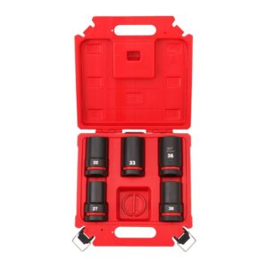 Juego de 5 vasos de impacto largos de 1 pulgada Milwaukee en su maletín de transporte, para acceso profundo a fijaciones