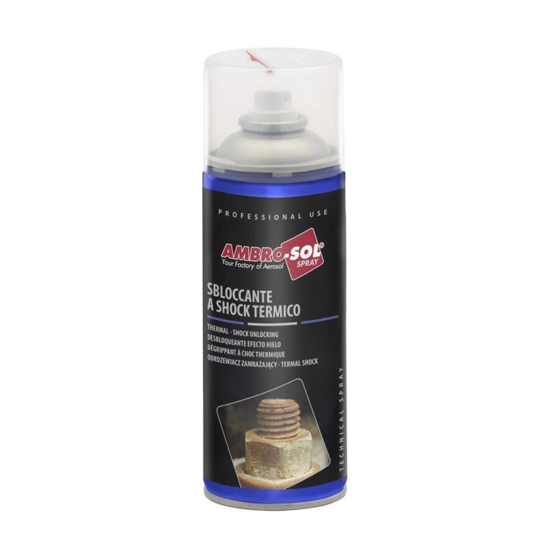 Lata de 400ml del aflojatodo desbloqueante con efecto hielo de la marca Ambro-Sol.