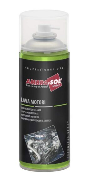 Lata de 400ml del limpiador y desengrasante de motores en spray de la marca Ambro-Sol.