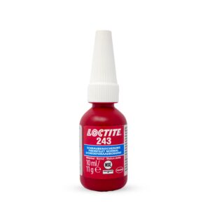 Bote de 10 ml de fijador de roscas LOCTITE 243 resistencia media color azul.