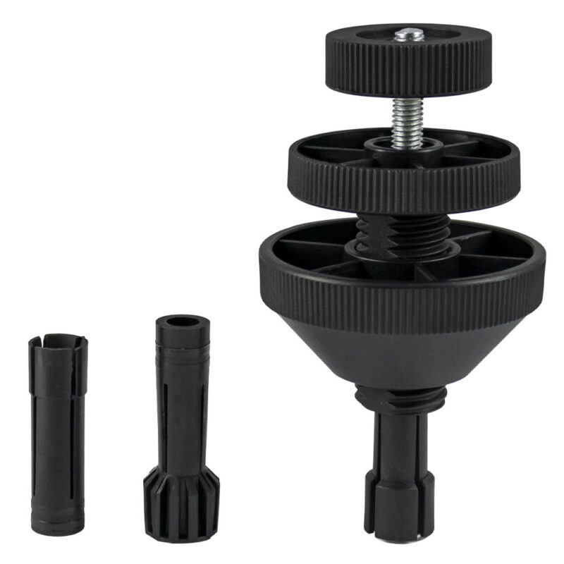 Centrador de embragues universal de plástico de la marca JBM, con sus tres adaptadores.