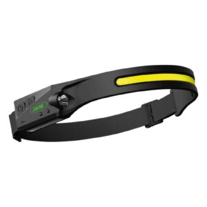 Linterna frontal flexible de silicona JBM con luz COB y sensor de movimiento.