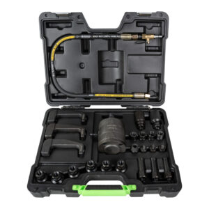 Kit completo del extractor neumático de inyectores diésel de JBM, con 24 piezas y adaptadores multimarca.