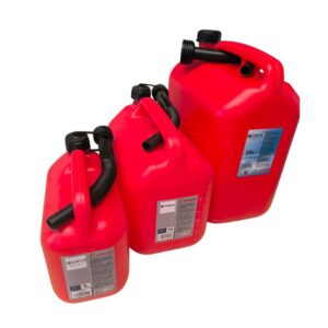 Bidón de combustible de 5, 10 y 20 litros de color rojo, con homologación UN y boca de llenado flexible.