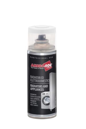 Lata de 400ml de pintura en spray para electrodomésticos y radiadores de color blanco, marca Ambro-Sol.