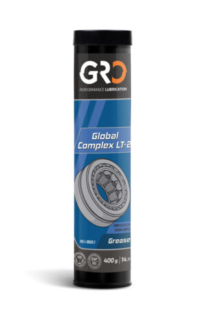Cartucho de 400g de grasa azul GRO Global Complex LT-2, de litio complejo con aditivos EP, NLGI 2, para alta carga y temperatura