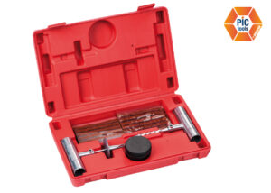 Kit repara pinchazos profesional para neumáticos sin cámara, con 20 mechas y herramientas.