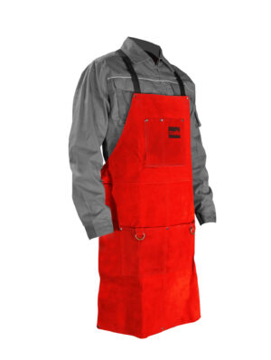 Delantal de soldadura profesional en serraje marrón con bolsillos, marca TELWIN.