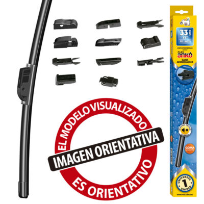 Escobilla limpiaparabrisas flexible de la marca ANKO con su kit de adaptadores universales Multi-Clip.