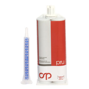 Cartucho de 50ml del adhesivo reparador de plásticos bicomponente PRU Universal de la marca Carsystem.