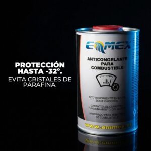 Envase de 1 litro del Anticongelante para Combustible EMMEX, formulado para proteger el diésel y el fueloil contra la cristalización de parafinas a bajas temperaturas.
