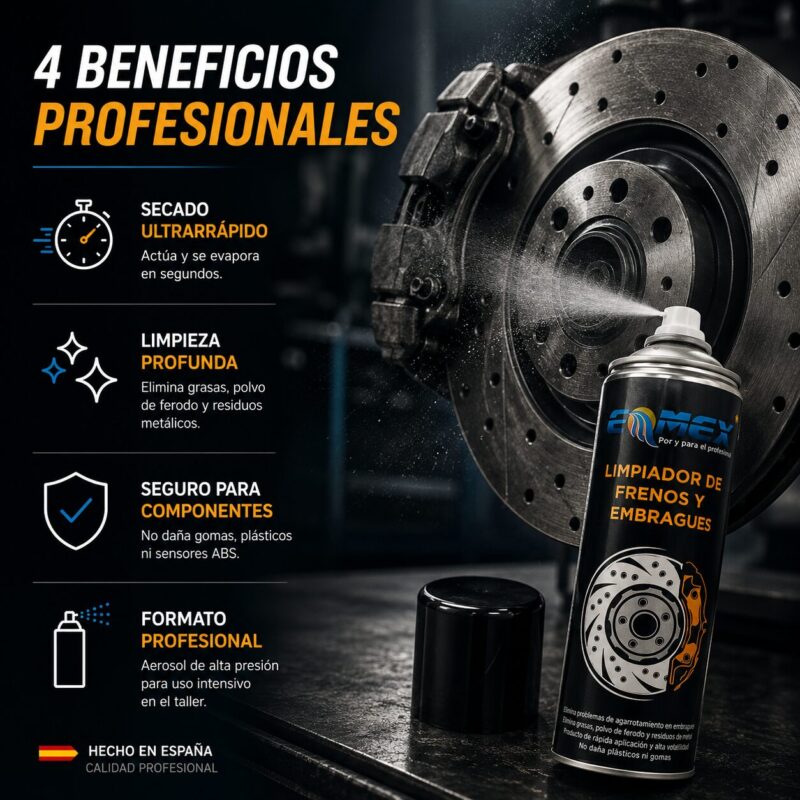 Beneficios Limpiador de frenos y embragues EMMEX Beneficios Limpiador de frenos y embragues EMMEX