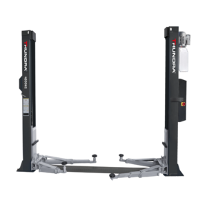 Elevador electrohidráulico de dos columnas Thundra con capacidad de 4.500 kg y sistema de bloqueo automático.