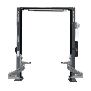 Elevador electrohidráulico de dos columnas sin base Thundra con brazos especiales M y 6 toneladas de capacidad.