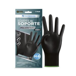 Guante negro de poliuretano mostrando palma reforzada