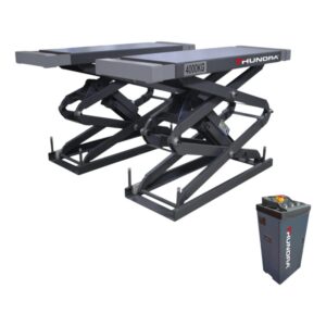 Elevador electrohidráulico de doble tijera empotrado Thundra CX40T con capacidad de 4 toneladas.