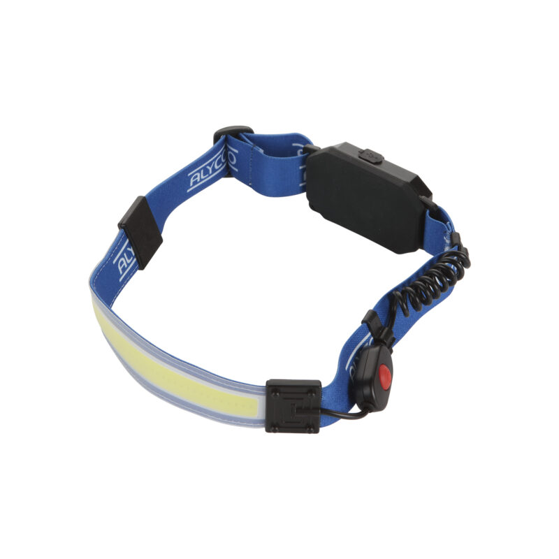 Linterna frontal flexible Alyco con tira LED COB de 450 lúmenes y luz trasera.