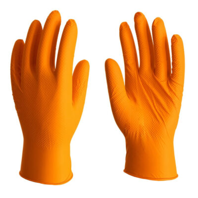 Guante de Nitrilo Desechable Naranja con Acabado Grip Diamantado – Alta Resistencia | Nitrex
