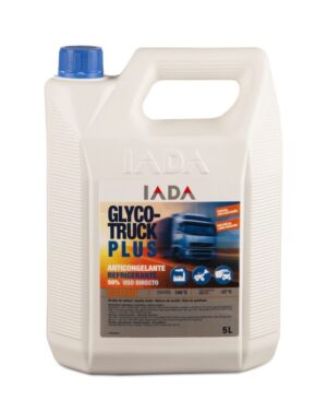 Garrafa de 5 litros de anticongelante orgánico al 50% de color amarillo, modelo Glyco-Truck Plus de IADA.