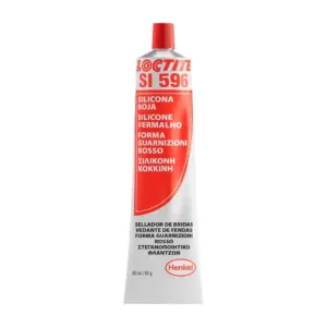 Tubo de 80ml de silicona de juntas de alta temperatura Loctite SI 596, de color rojo.