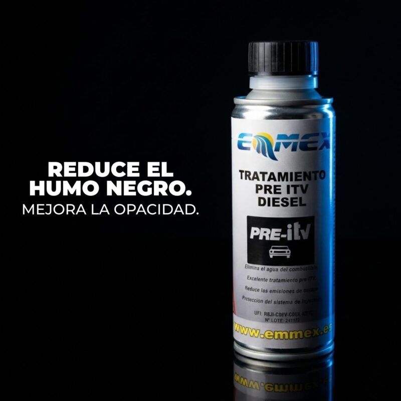 tratamiento-pre-itv-diesel-profesional-limpiador-inyectores-sistema-combustible-emmex-250ml Envase de 250ml del Tratamiento Pre ITV Diésel EMMEX, un aditivo de última generación para limpiar el sistema de inyección, eliminar agua, reducir emisiones y mejorar el rendimiento de motores diésel.